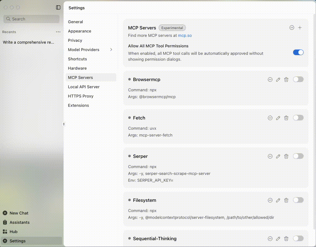 Edit MCP Settings in Jan