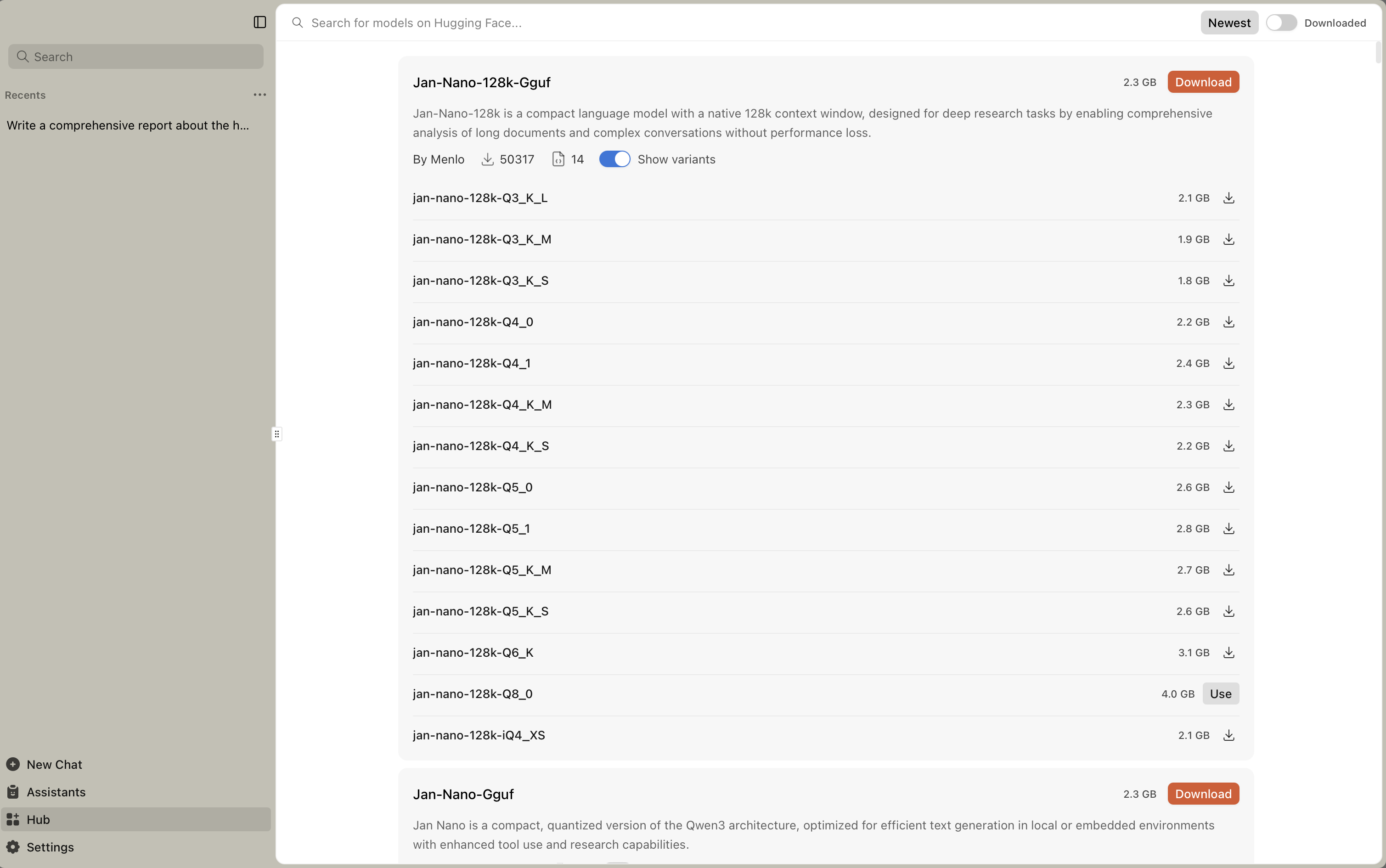 Navigate to Jan-Nano-128k